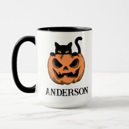 Caneca Gato de Halloween Vintage espreita Nome Personaliz