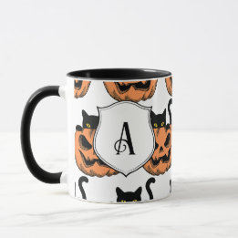 Caneca Gato de Halloween Vintage Padrão Assustador Person