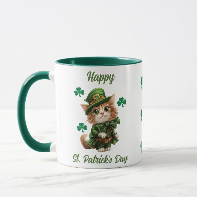 Caneca Gato de Leprechaun bonito - Rua feliz. Dia de Patr (Esquerda)