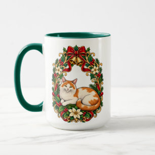 Caneca Gato de Natal Art Nouveau com Grinalda de Azevinho