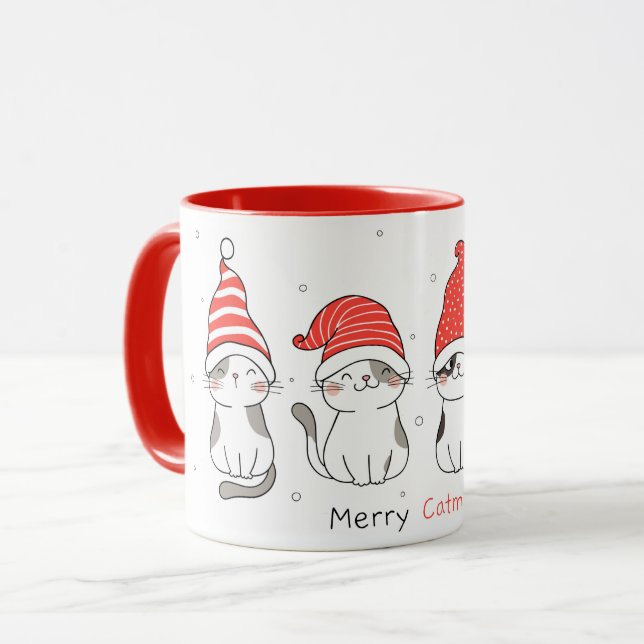 Caneca Gato de Natal bonito (Frente Esquerda)