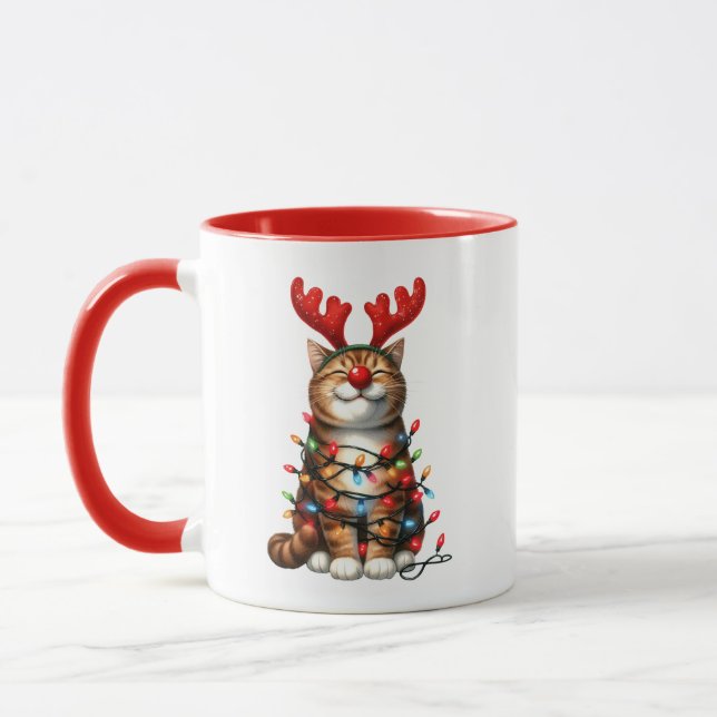 Caneca Gato de Natal Bonito e Engraçado Personalizado (Esquerda)