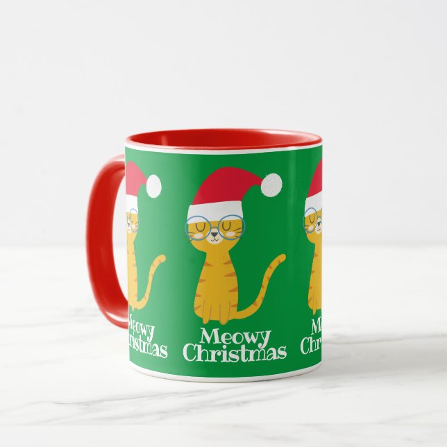 Caneca Gato de Natal engraçado (Frente Esquerda)