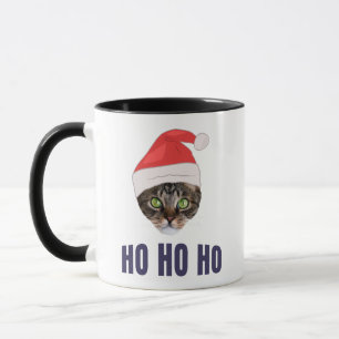 Caneca Gato de papais noeis com chapéu de Papai Noel, Ho 