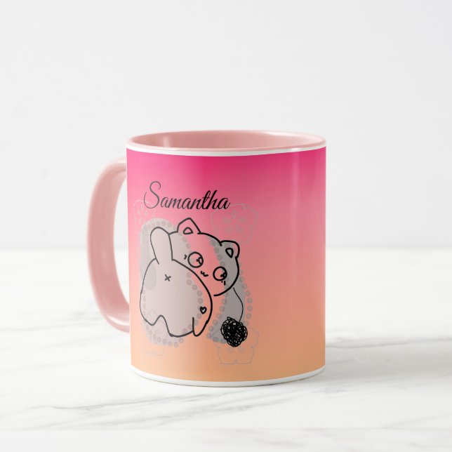 Caneca Gato de Reprodução Personalizado com Fios (Frente Esquerda)