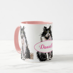 Caneca Gato de Tuxedo Gato Negro Desenho Branco Gatos Mug
