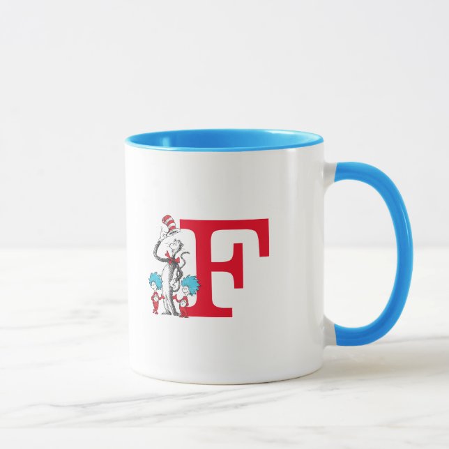 Caneca Gato do Dr. Seuss, Coisa Um Monograma F (Direita)