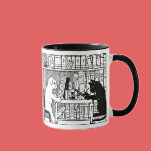 Caneca Gato e Cachorro na Biblioteca