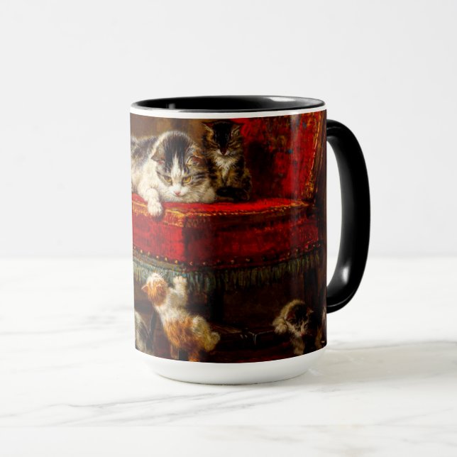 Caneca Gato e Gatinhos Brincando com Cadeira (Frente Esquerda)