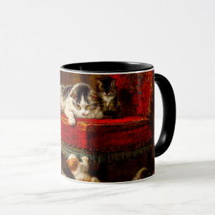Caneca Gato e Gatinhos Brincando com Cadeira