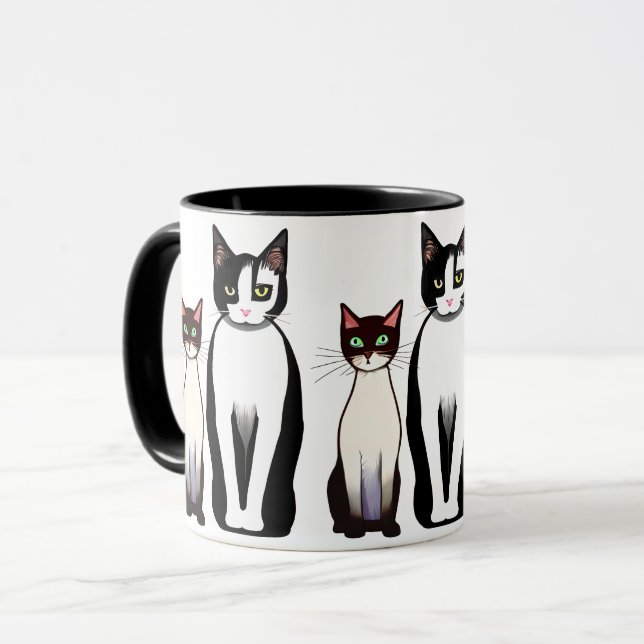 Caneca Gato e Gato Brancos Modernos Preto e Preto (Frente Esquerda)