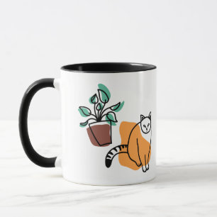 Caneca Gato e planta
