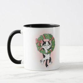 Caneca Gato em Grinalda de Natal em Preto e Branco de Des