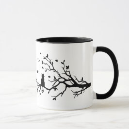 Caneca Gato em uma árvore - silhueta