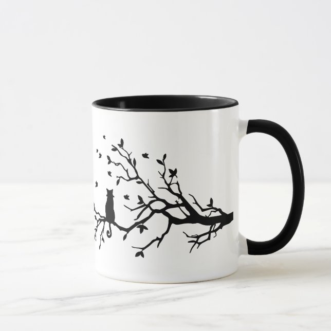 Caneca Gato em uma árvore - silhueta (Direita)