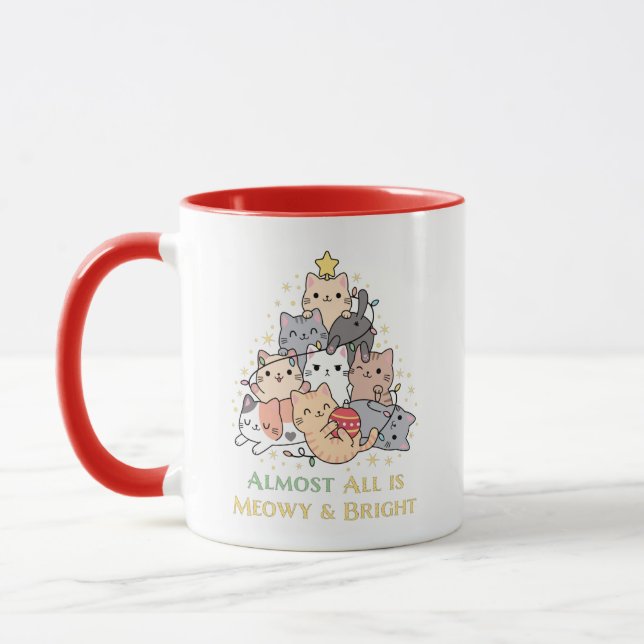Caneca Gato Engraçado Adormece Feliz Natal com Gato Bonit (Esquerda)