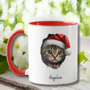 Caneca Gato Engraçado De Natal Com O Pai Natal Personaliz