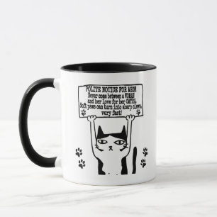 Caneca Gato Engraçado Que Tem Um Cartaz De Aviso Para Ho