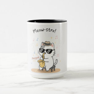 Caneca Gato Engraçado Tocando Saxofone Jazz