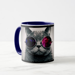 Caneca Gato Espacial Legal com Óculos de Telescópio Via L