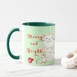Caneca Gato Feliz Brincando Com Luz de LED Natal Fofo