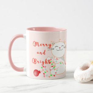 Caneca Gato Feliz Brincando Com Luz De LED Natal Fofo
