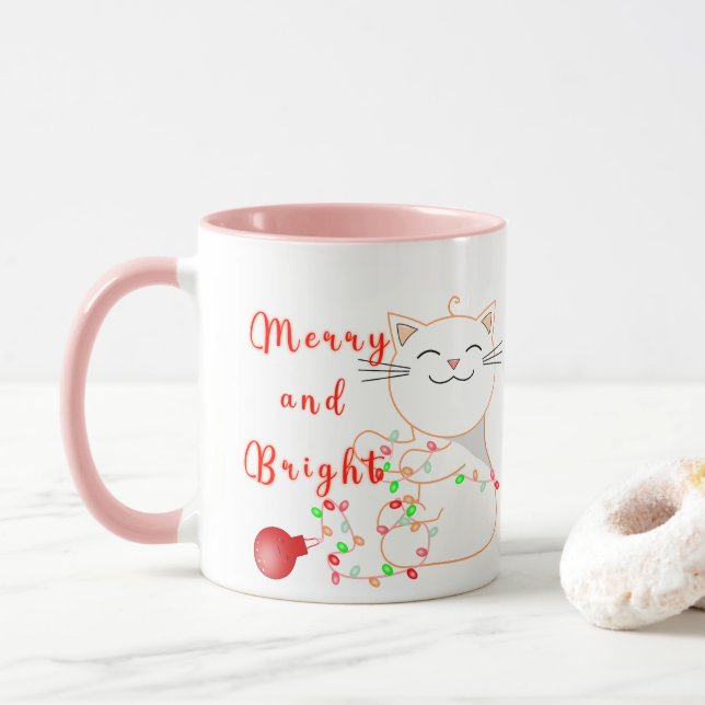 Caneca Gato Feliz Brincando Com Luz LED | Festa de Natal (Com Donut)