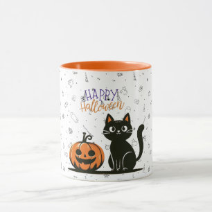 Caneca Gato Feliz Halloween & abóbora