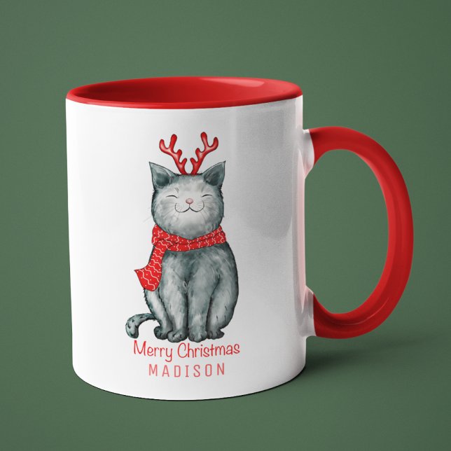 Caneca Gato Festivo Gato Feliz, Nome Personalizado de Nat (Criador carregado)