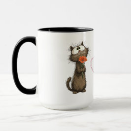 Caneca Gato Fofinho segurando uma Flor Engraçado C