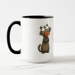Caneca Gato Fofinho segurando uma Flor Engraçado C