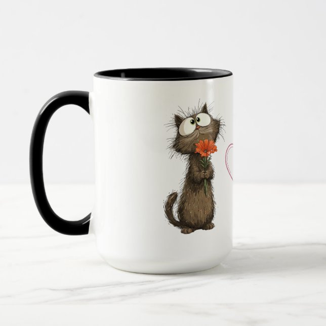 Caneca Gato Fofinho segurando uma Flor Engraçado C (Esquerda)