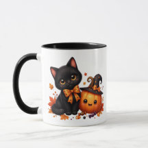 Gato fofo de Halloween com abóbora