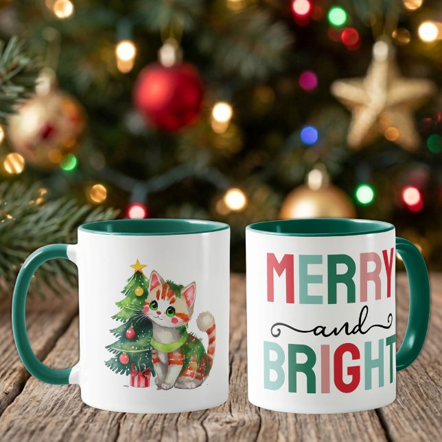 Caneca Gato fofo natal alegre e brilhante (Criador carregado)