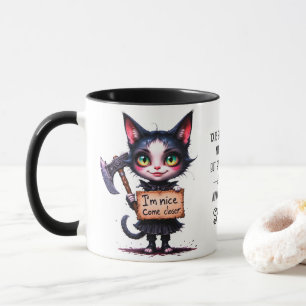 Caneca Gato Fofo Psicótico Assustador Gótico Com Machado