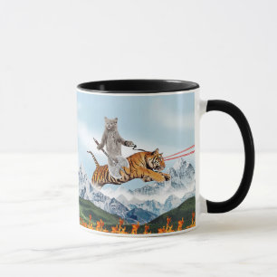 Caneca Gato Guerreiro Dirigindo Um Tigre