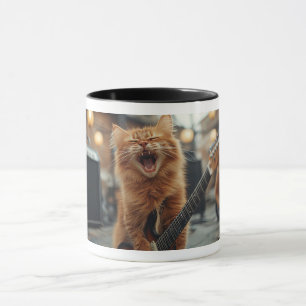 Caneca Gato Guitarrista Ruivo de Rock N Roll Rockstar