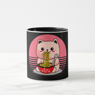 Caneca Gato Kawaii bonito comendo rêmen