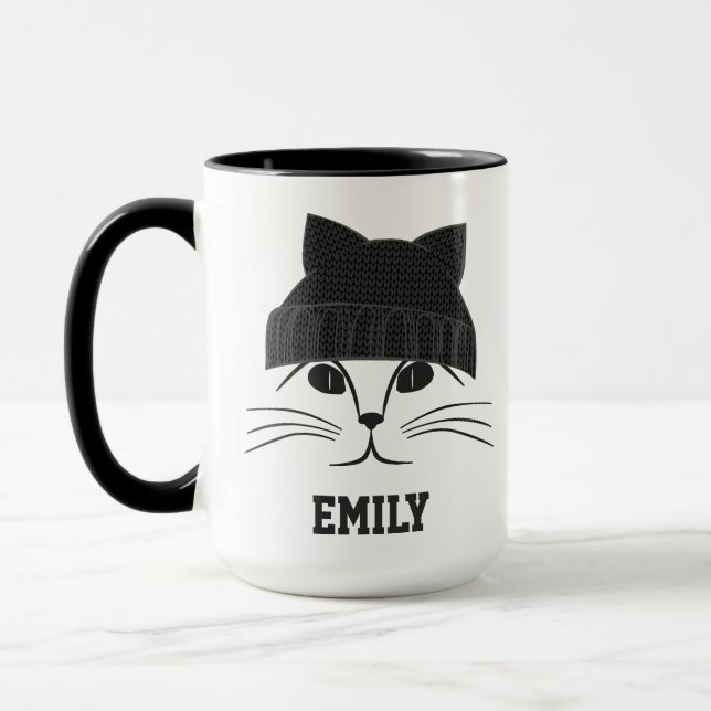 Caneca Gato legal na Wool Hat Personalizado (Esquerda)