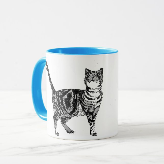 Caneca Gato Listrado Azul (Frente Esquerda)