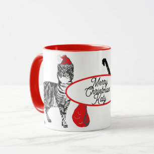 Caneca Gato Listrado Chapéu de Natal do Papai Noel Vermel