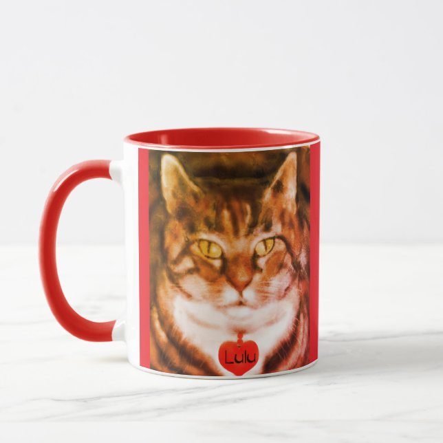 Caneca Gato listrado laranja com acabamento vermelho (Esquerda)