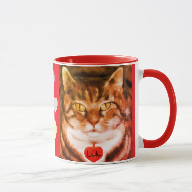 Caneca Gato listrado laranja com acabamento vermelho e co (Direita)