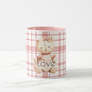 Caneca Gato Listras Xadrez Rosa
