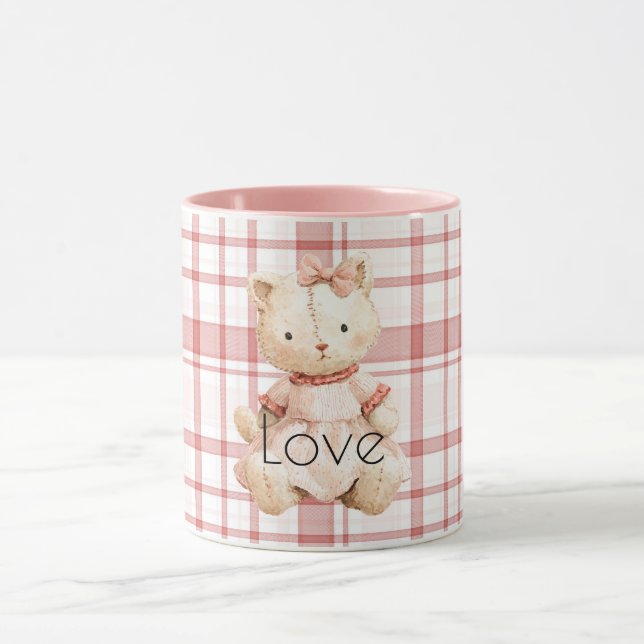 Caneca Gato Listras Xadrez Rosa (Centro)