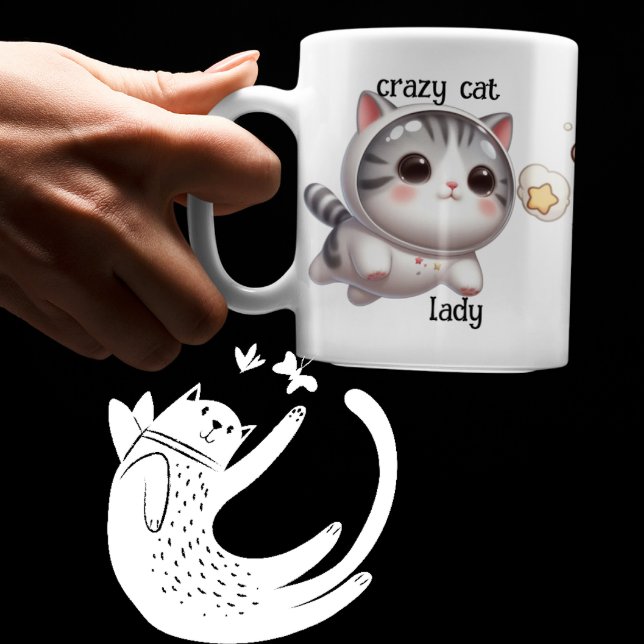 Caneca Gato Louco, Gato Gato, Gato do Espaço em Foguete (Criador carregado)