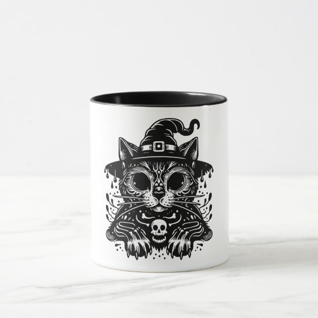 Caneca Gato Louco Vestindo Túmula de Chapéu das Bruxas (Centro)