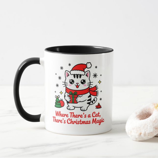 Caneca Gato Mágico de Natal - Presente Temático de Animai (Com Donut)