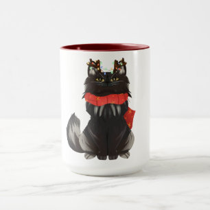 Caneca Gato Maine Coon com Decorações de Natal