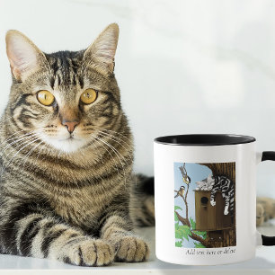 Caneca Gato Malhado Fofo Dormindo em Casa de Pássaros Eng
